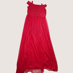 Candalite Red Lace Tulle Maxi Dress 1X Plus Size Formal Prom Evening Party